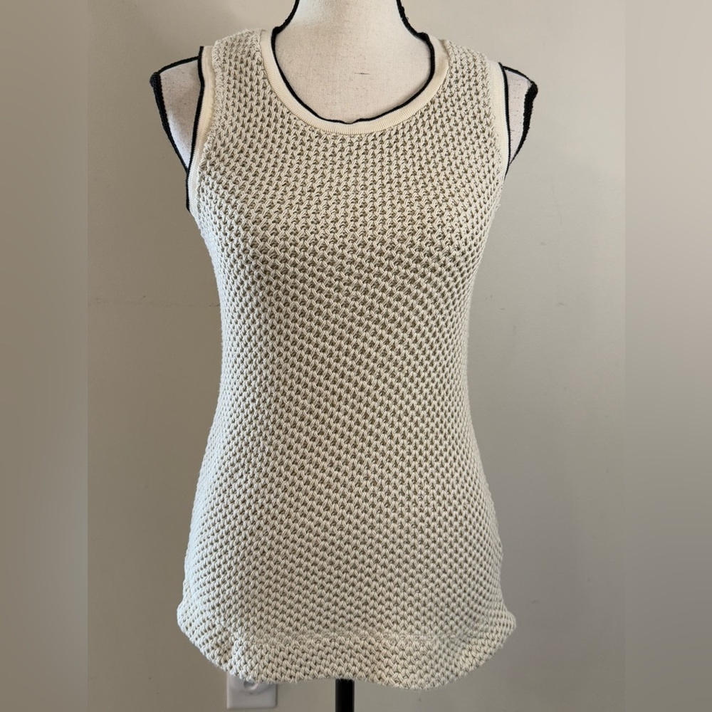 Three dots sleeveless beige tan knit cotton sweater SZ SM